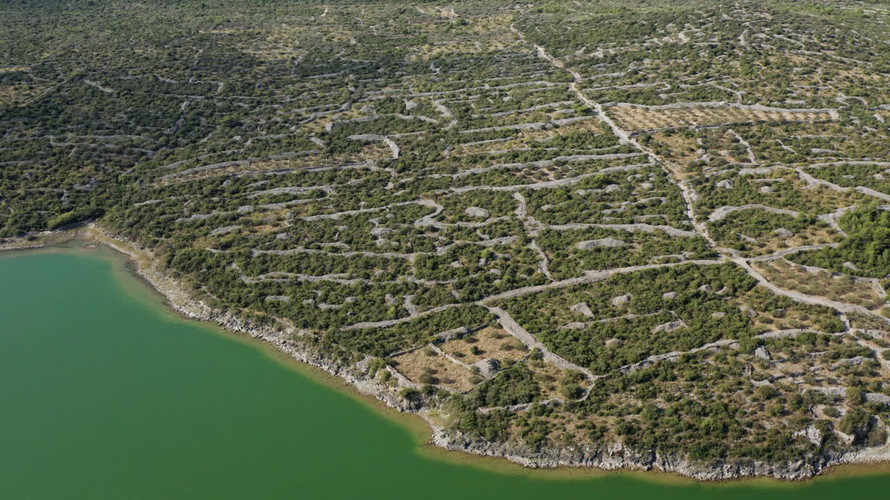 agua prístina con una vasta reserva forestal en el parque natural del lago vrana en dalmacia, croacia