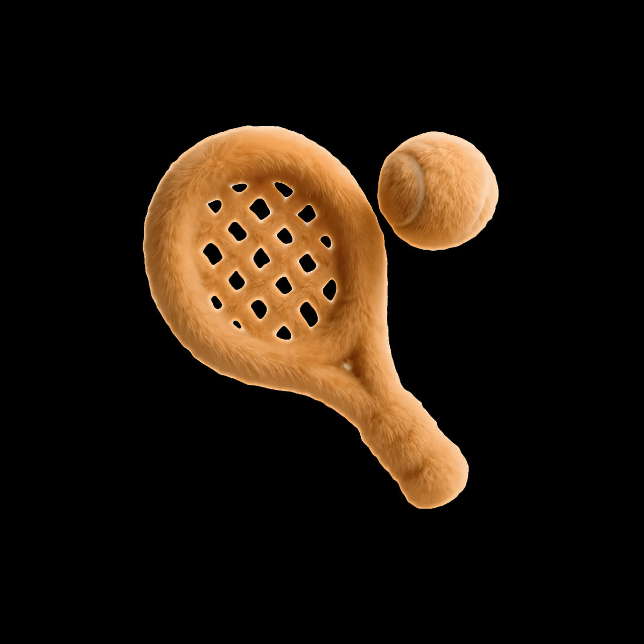 Clay tennis racket and ball animation isolated asset, transparent 4K video, alpha channel, ProRes