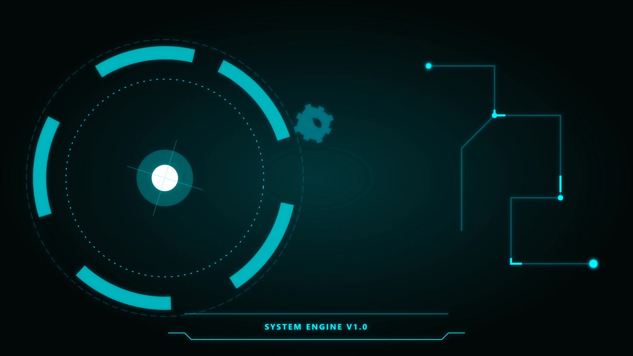 Futuristic Digital Interface with Rotating Gear and System Data