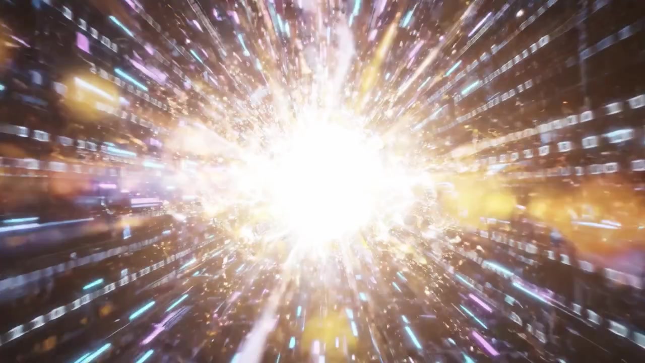 A Visual Journey Through a Digital Cosmos: Experiencing the Transformation from a Matrix of Data to an Explosive Burst of Light Energy