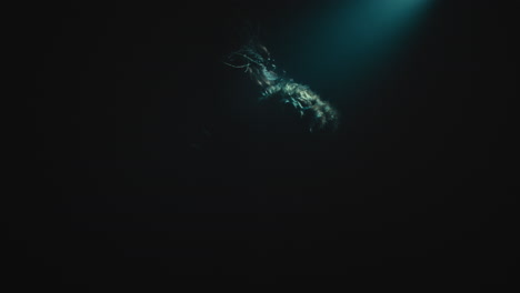 a creepy witch stands in the moody pose during the night storm