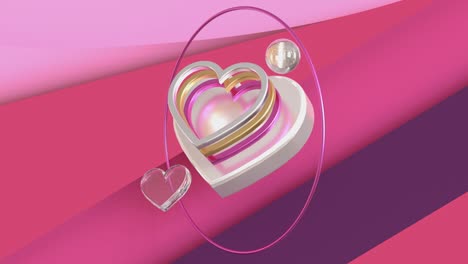 metálico brillante forma de corazón geométrico flotante 3d hacer movimiento fondo rosa