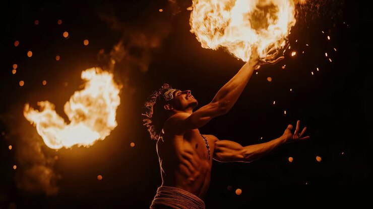 Performance de Dança com Fogo à Noite