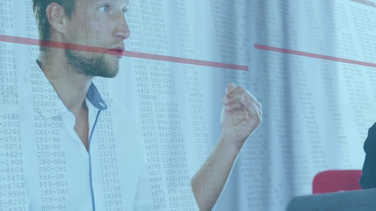 Animation of data processing over caucasian man