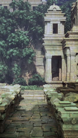 ancient temple ruins surrounded by lush greenery in a serene landscape