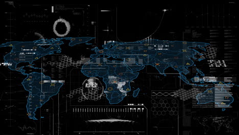 animación del procesamiento de datos financieros sobre el mapa del mundo