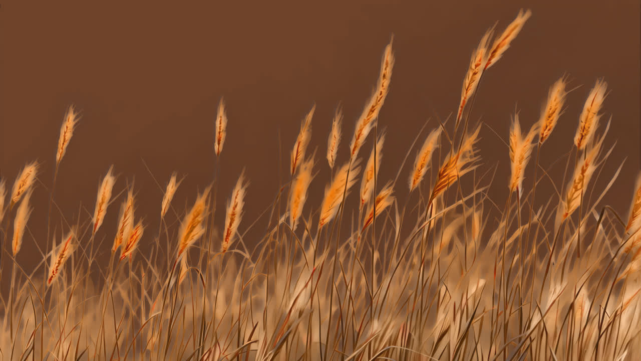 Serene autumn field painting animated overlay, transparent 4K video, alpha channel, ProRes 4444