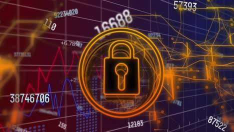 animation of financial data processing over padlock and connections