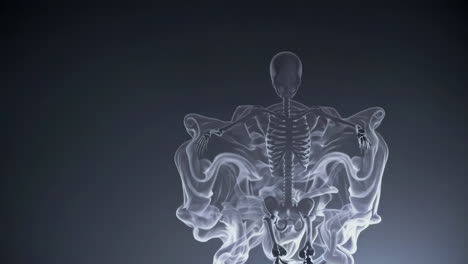 skeleton in smoke