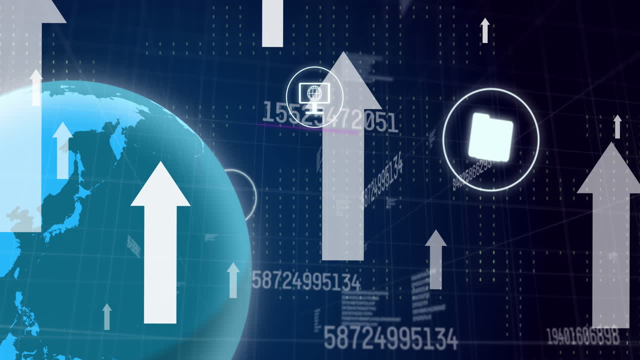 화살표, 아이콘 및 데이터 처리로 지구의 애니메이션