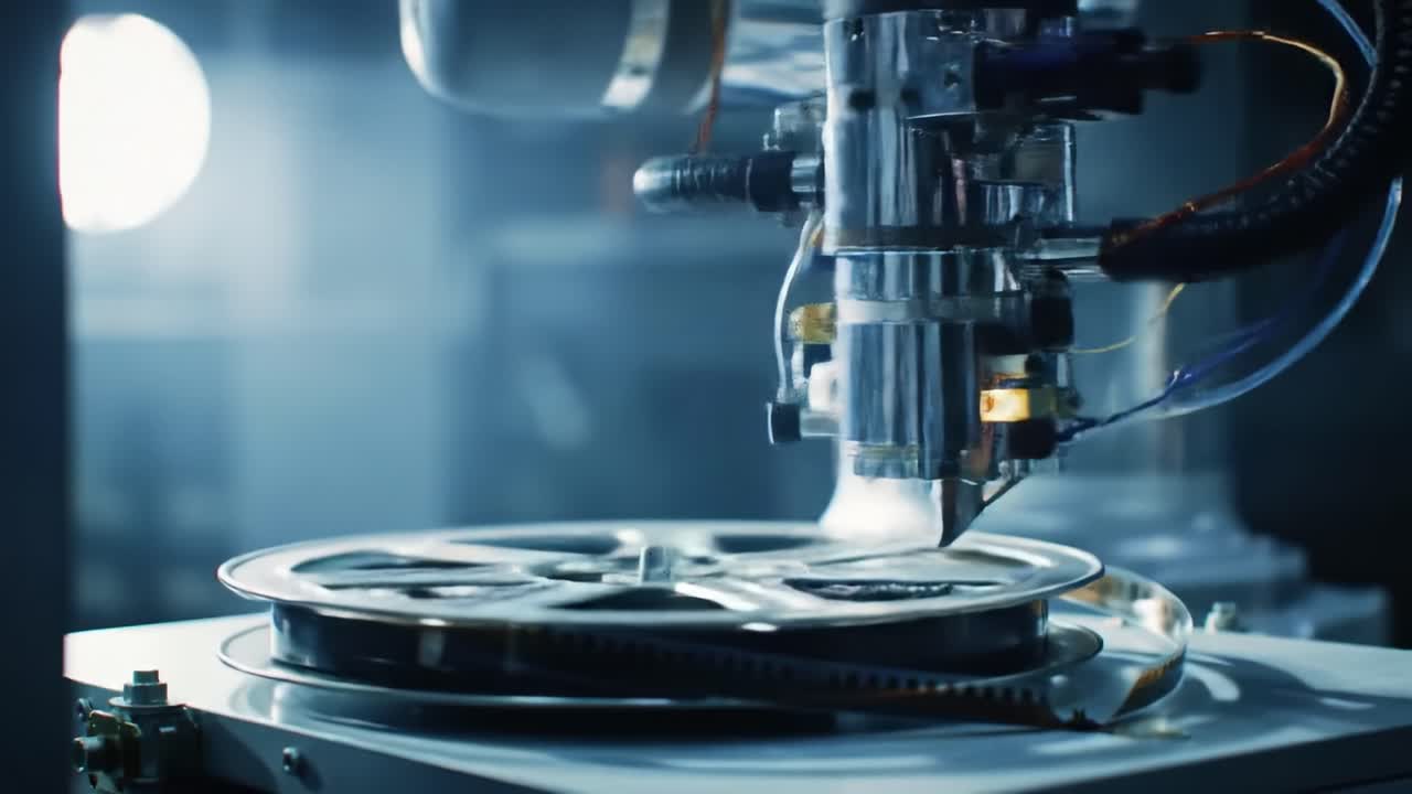 A robotic arm expertly manipulates a metallic wheel in a high-tech manufacturing facility during a busy day. The intricate movements demonstrate cutting-edge automation and engineering skills.
