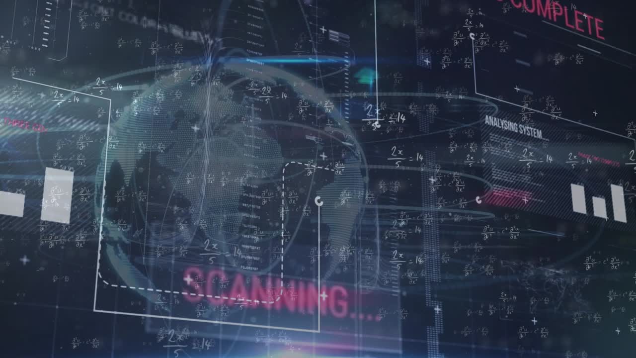 Animation of digital screen with data and globe