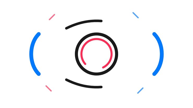 Gráfico de movimento minimalista abstrato de círculos concêntricos e arcos