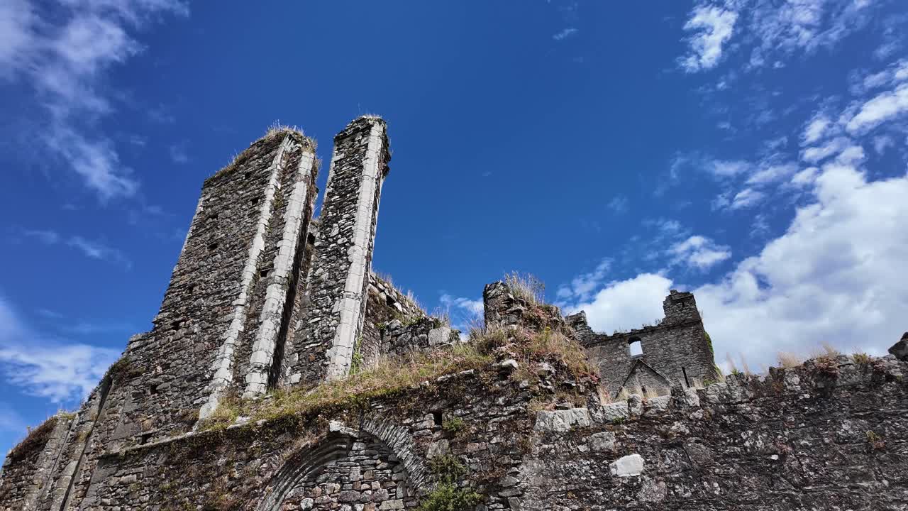 Ancient Stone Ruins of an Abbey Under a Blue Sky