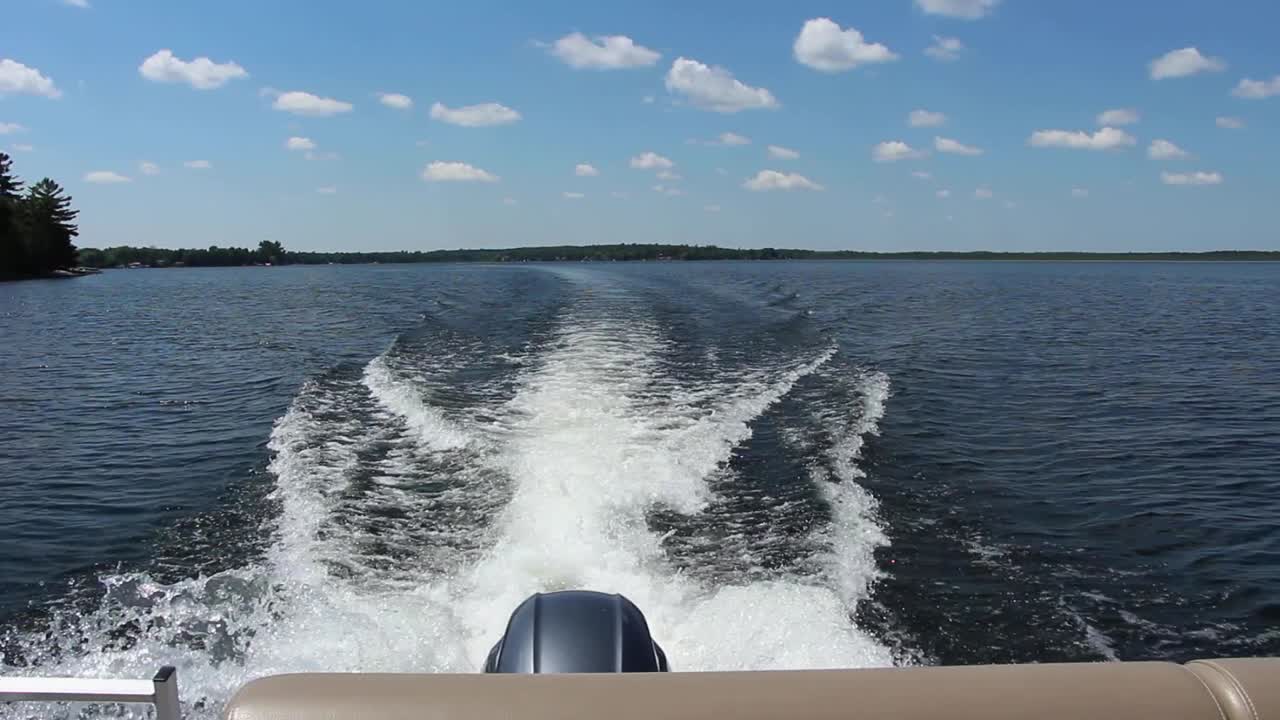 Stunning Beauty Of Nature From A Moving Speedboat Leaving A Wake On The Water In Kawartha Lakes, Ontario, Canada