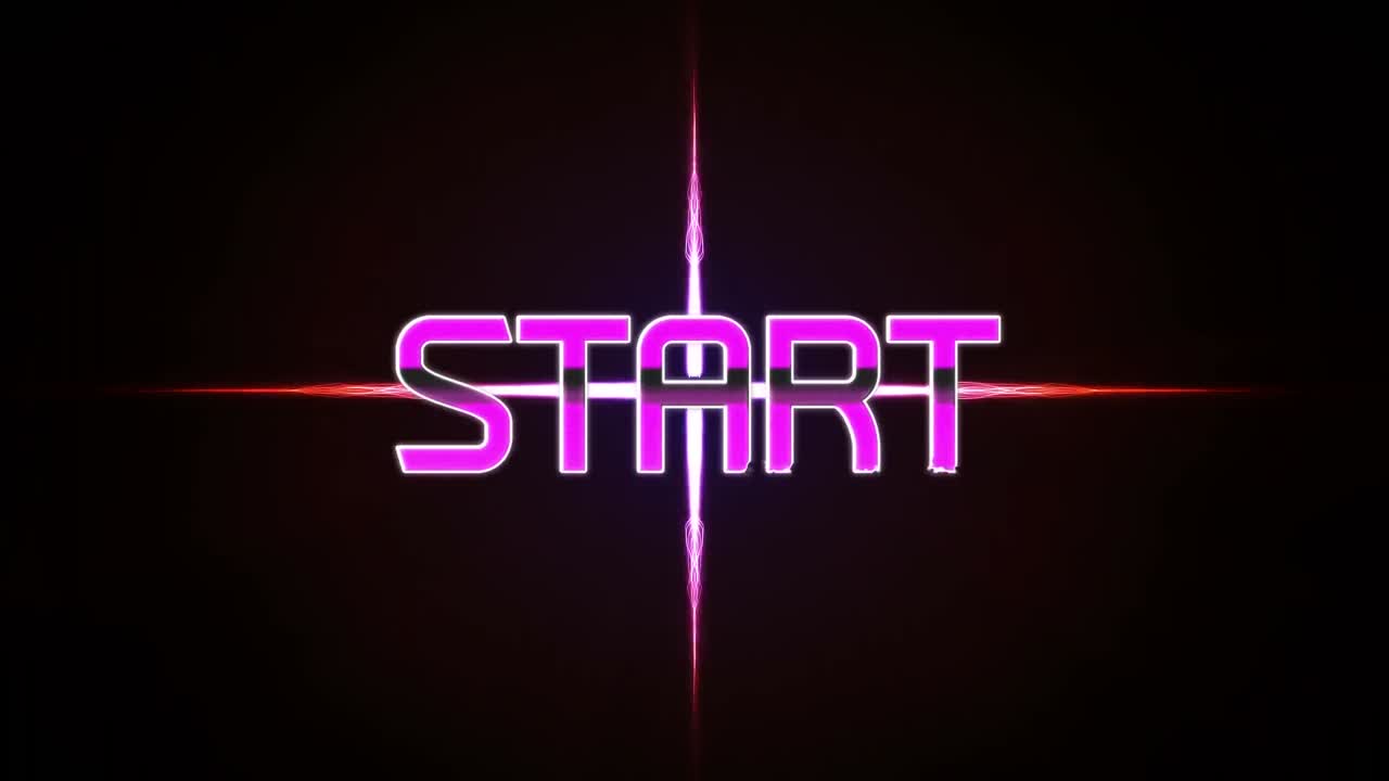 검은색 배경의 빛 트레일 위에 시작 텍스트의 애니메이션