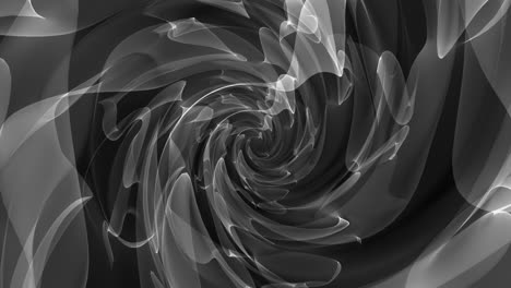 animation of grey translucent clouds of smoke spinning on black background