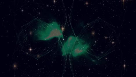 animation of stars, globe and constellations on black background