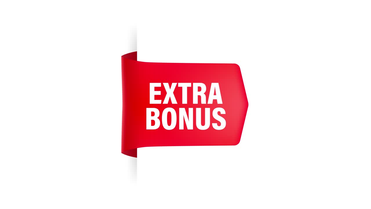 Extra-Bonus. Realistisches rotes Band. Produktwerbung. Webdesign. Motion Graphics