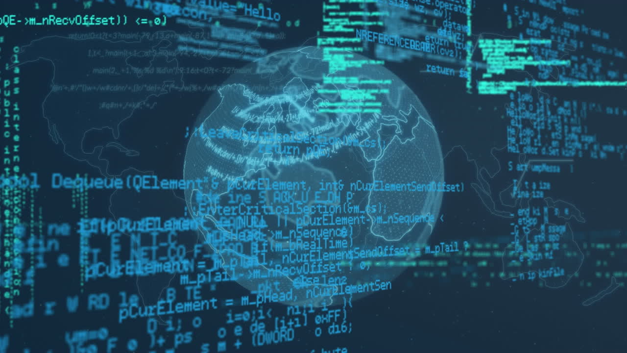 Animation of rotating globe on interface with grid and data processing
