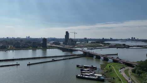 schellingwouderbrug, and new build resdential tower in amsterdam, the netherlands. aerial droen video