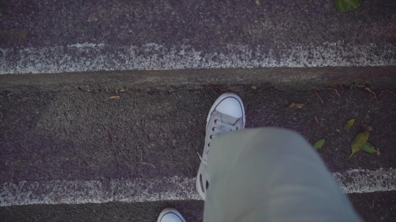 focus foot steps walk on stair