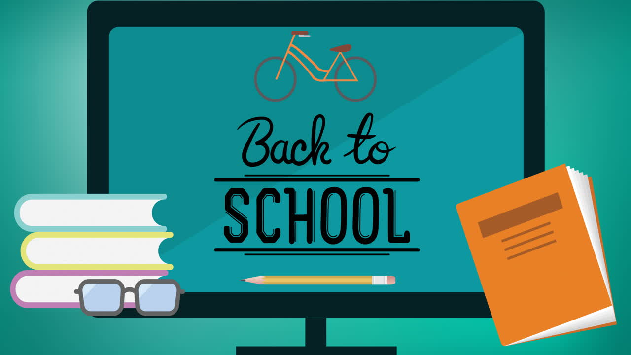 Animation of back to school text on green background