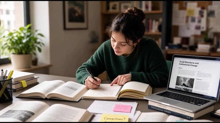 Young Woman Studying and Writing in Notebook at Desk