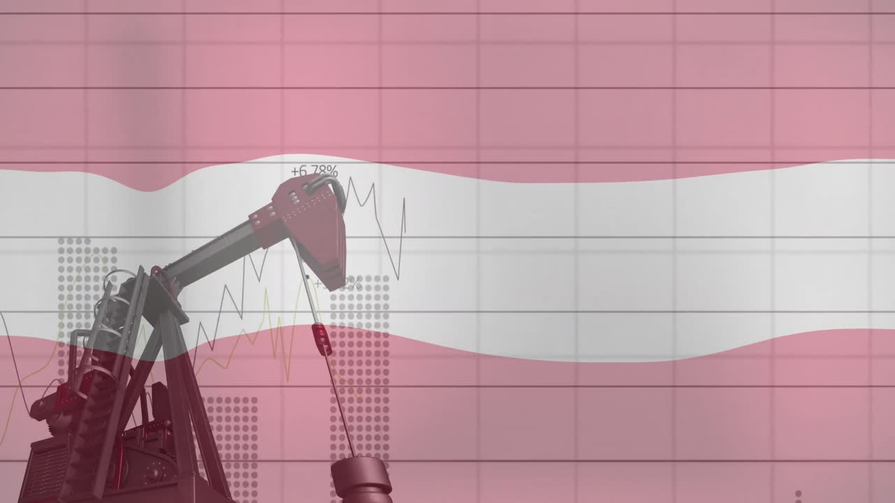 오스트리아 발의 애니메이션과 건설 현장에서 크레인 위의 여러 그래프