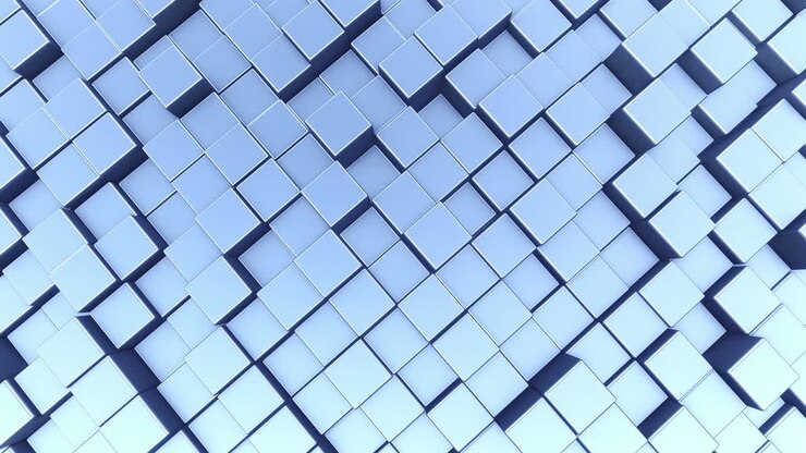 Abstract looping blue metal 3D cubes. Seamless loop