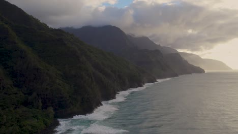 dramatic aerial view of napali coast , incredible place for visit on kauai hawaii island