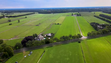 aerial of typical dutch landscape in rural netherlands