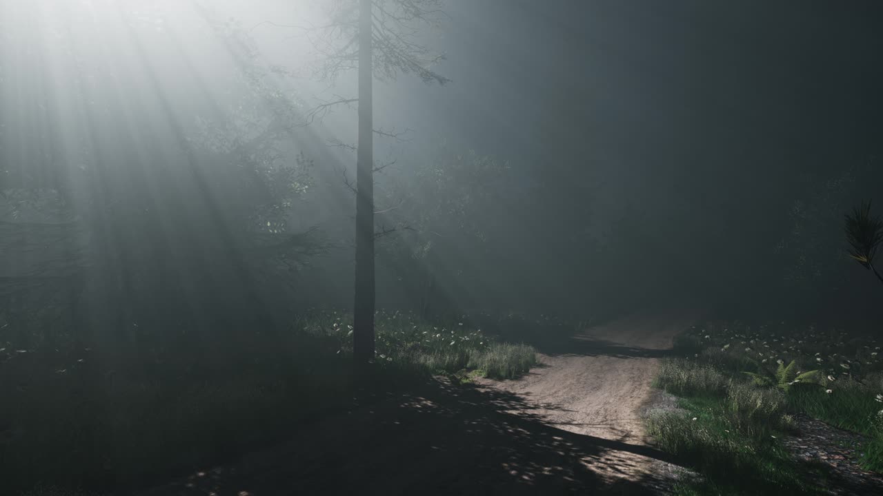 Misty Spring Morning in Pine Tree Forest