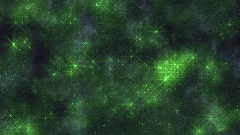 flying fashion green stars with glitters in dark galaxy