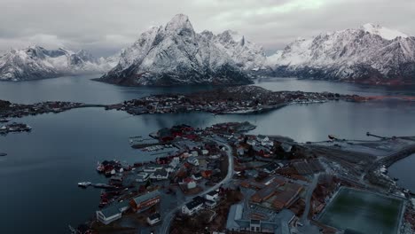 aerial view of lofoten islands beautiful landscape during winter
