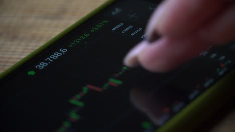 bolsa de valores, comercio en línea, comerciante chica trabajando con un teléfono inteligente en el piso de negociación del mercado de valores
