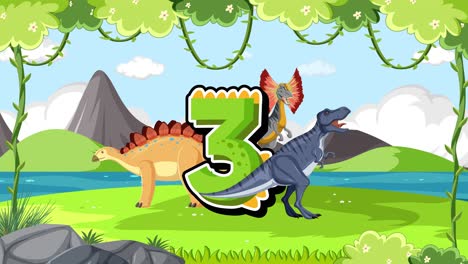 dinosaurs move across a colorful landscape with a playful number animation, creating an engaging and educational scene