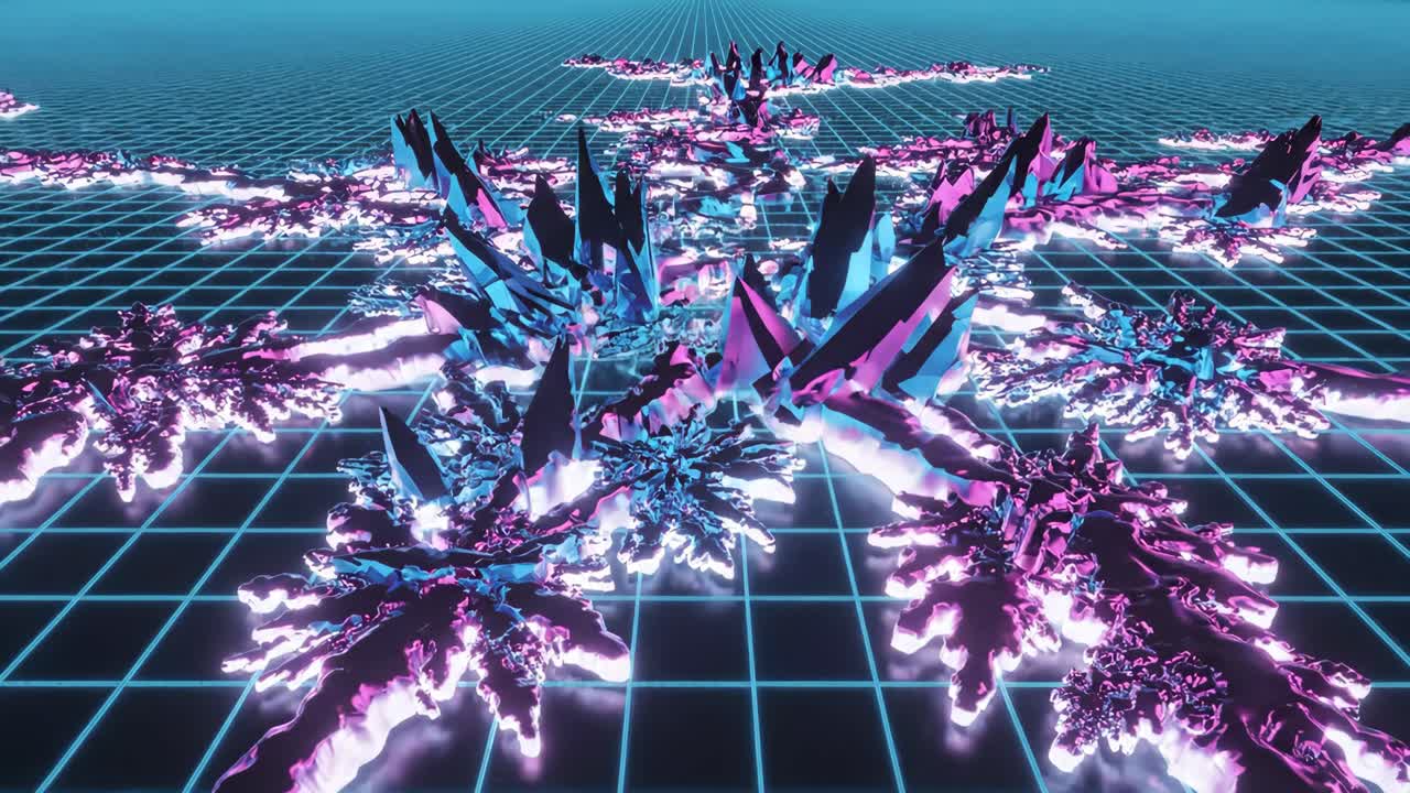 Abstract Geometric Crystal Grid in Synthwave Style