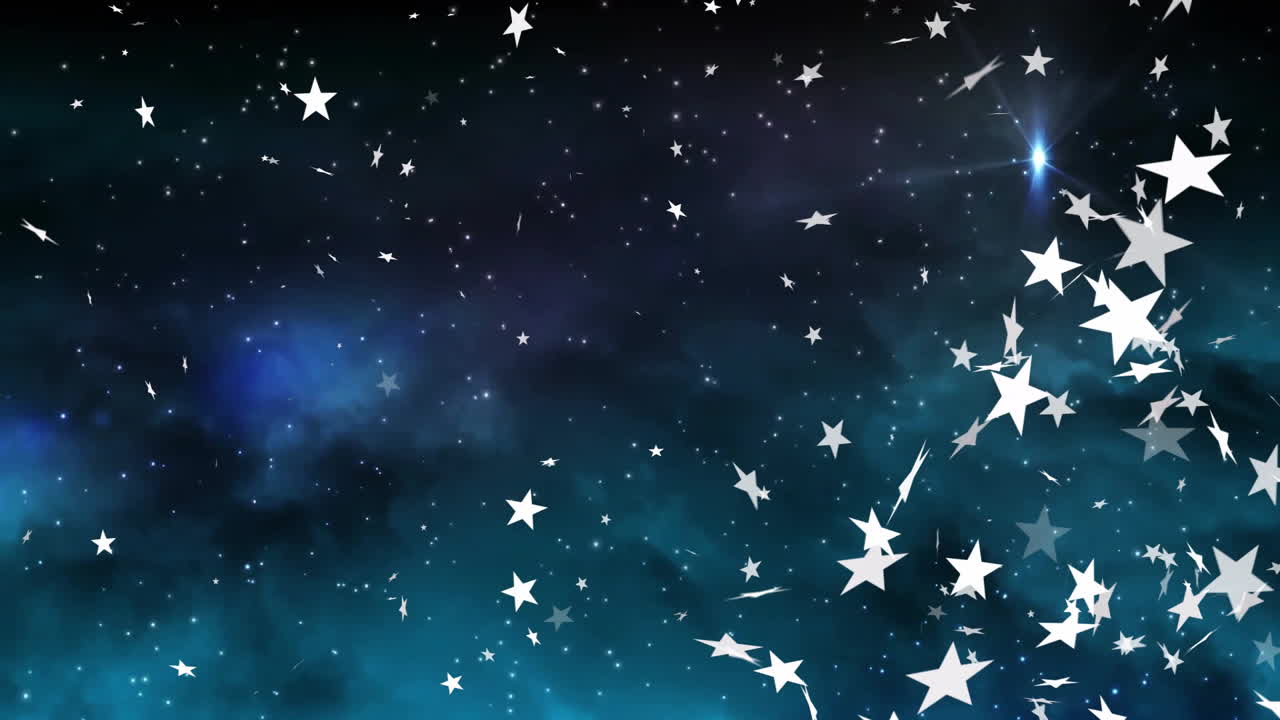 Animation of stars and glowing spots falling over dark background