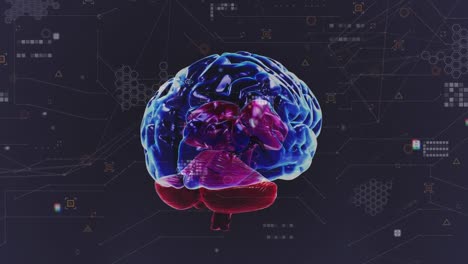 animación del cerebro sobre iconos en fondo negro