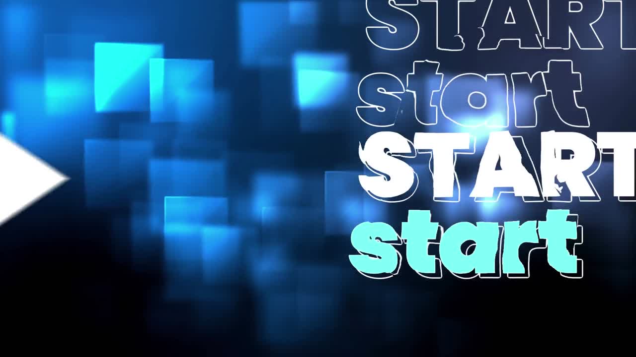 animación del texto de inicio en repetición en contorno, blanco y azul con flechas blancas