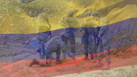 animación de la bandera de colombia sobre varios soldados
