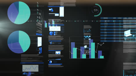 animación del procesamiento de datos financieros sobre un fondo oscuro