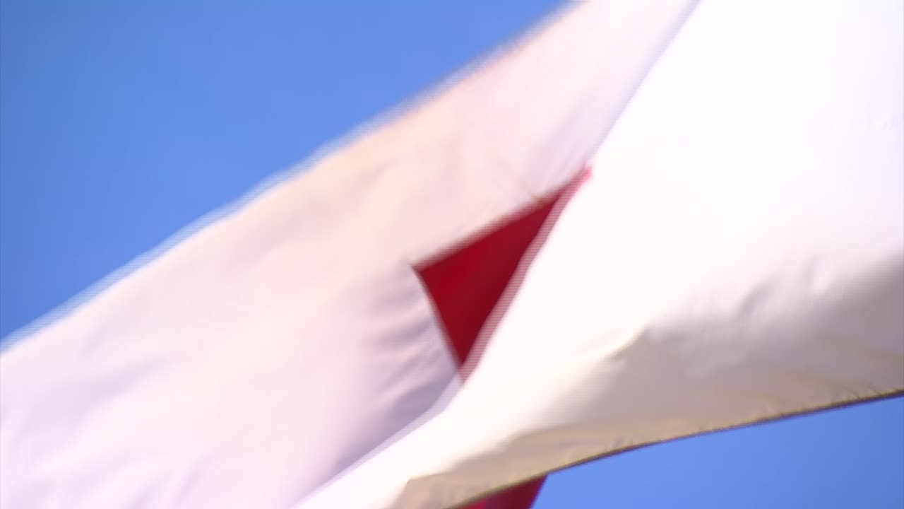 RED CROSS FLAG ON A WINDY DAY