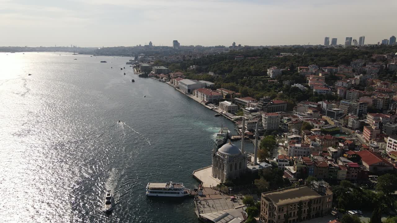 vista aérea de la mezquita de ortakoy y el paisaje del puente del bósforo de estambul