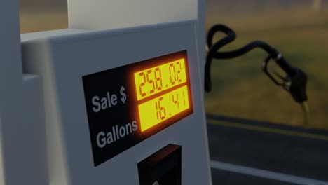 gas pump display showing high prices in dollars for fuel