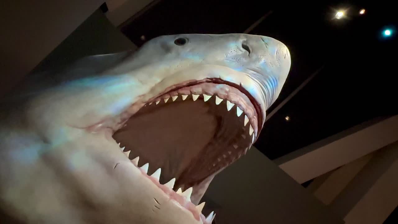 Great White Shark head open mouth big teeth museum model exhibit