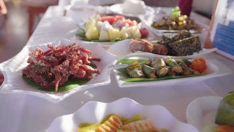 a buffet of asian dishes