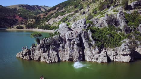 drone shot above causey reservoir