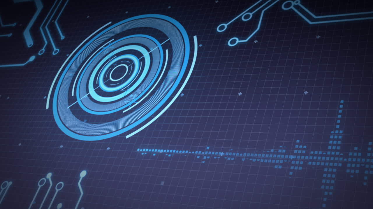 animación del escaneo del alcance, los elementos del procesador y el procesamiento de datos sobre la cuadrícula